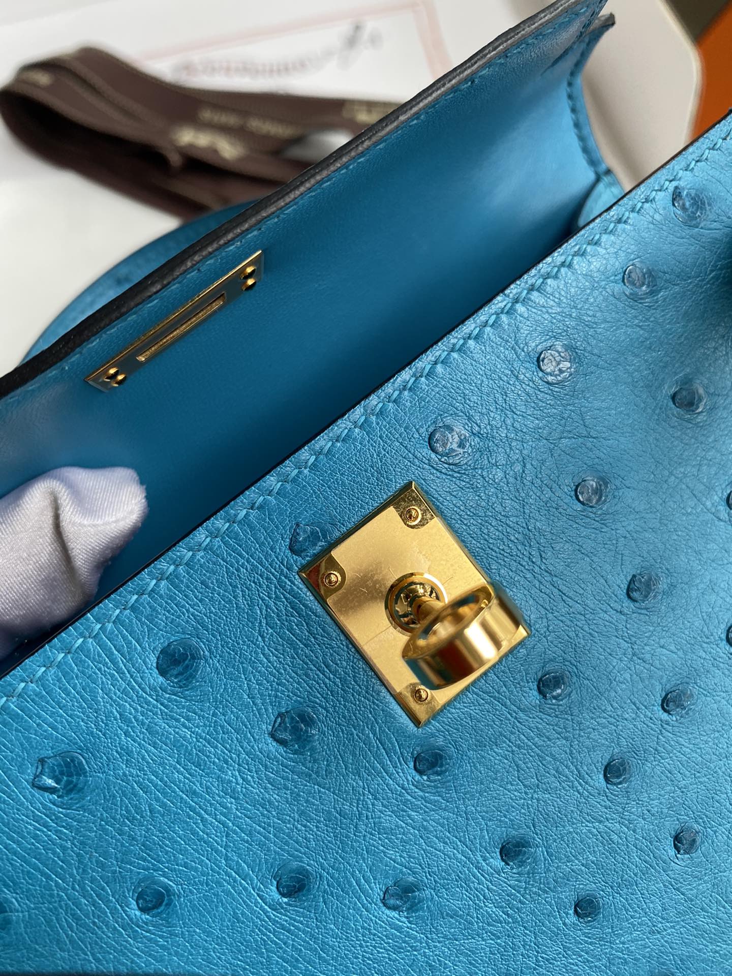 Hermes Kelly Mini II Bag 19CM In Blue Azteque Ostrich Leather